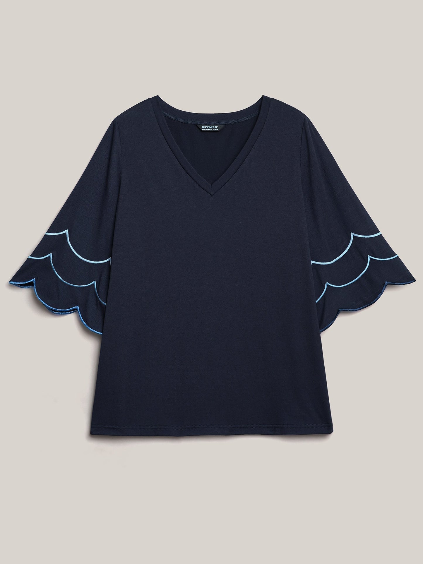 Embroidered Trumpet Sleeve V-Neck T-Shirt