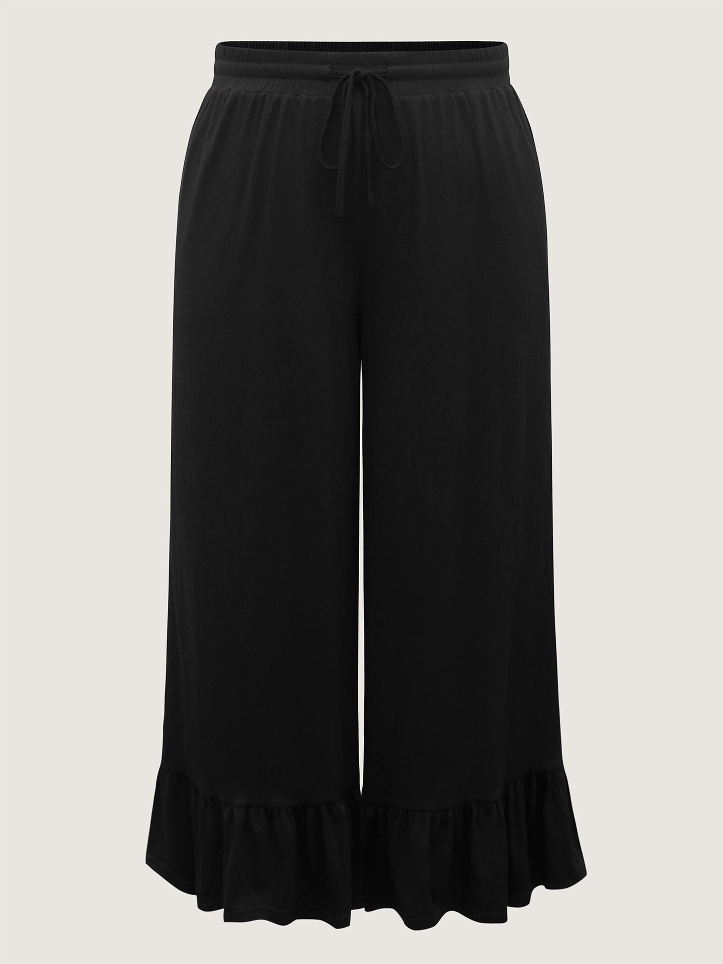 Ruffled Hem Stretchy Wide-Leg Pants