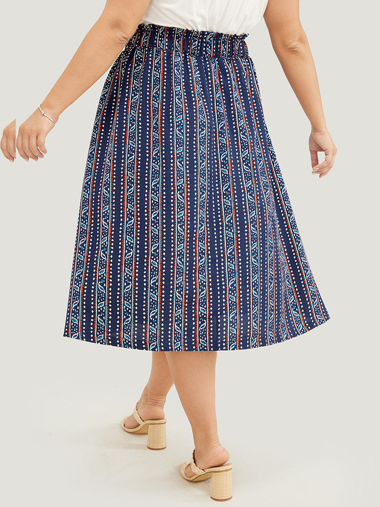 Striped Print Pocket Paperbag Waist Skirt