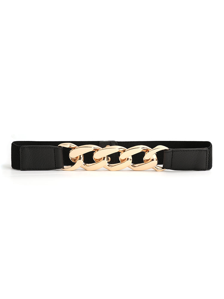 Chain & Snap Button Decor Elastic Belt