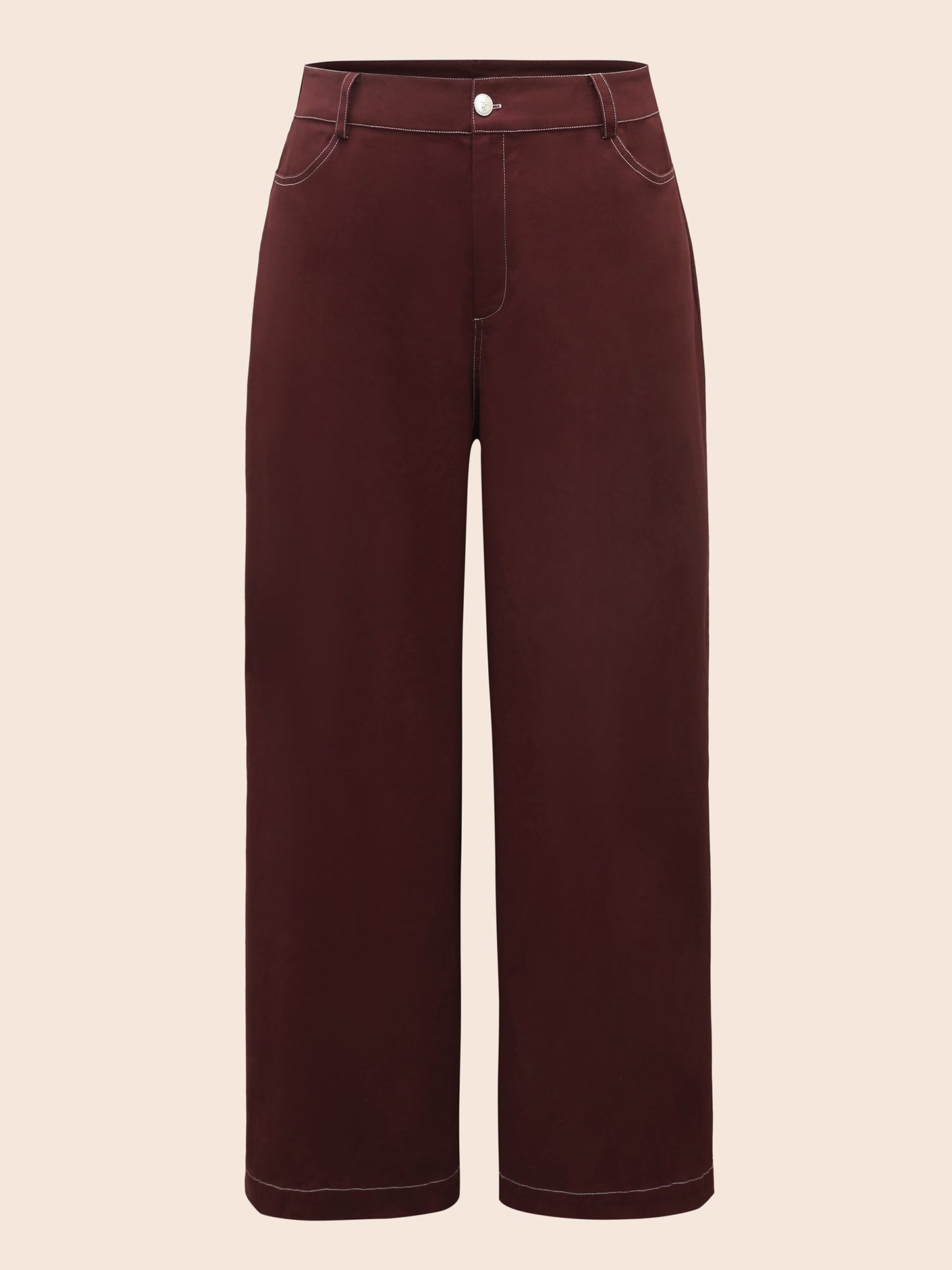 Mid Rise Contrast Trim Wide Leg Pants
