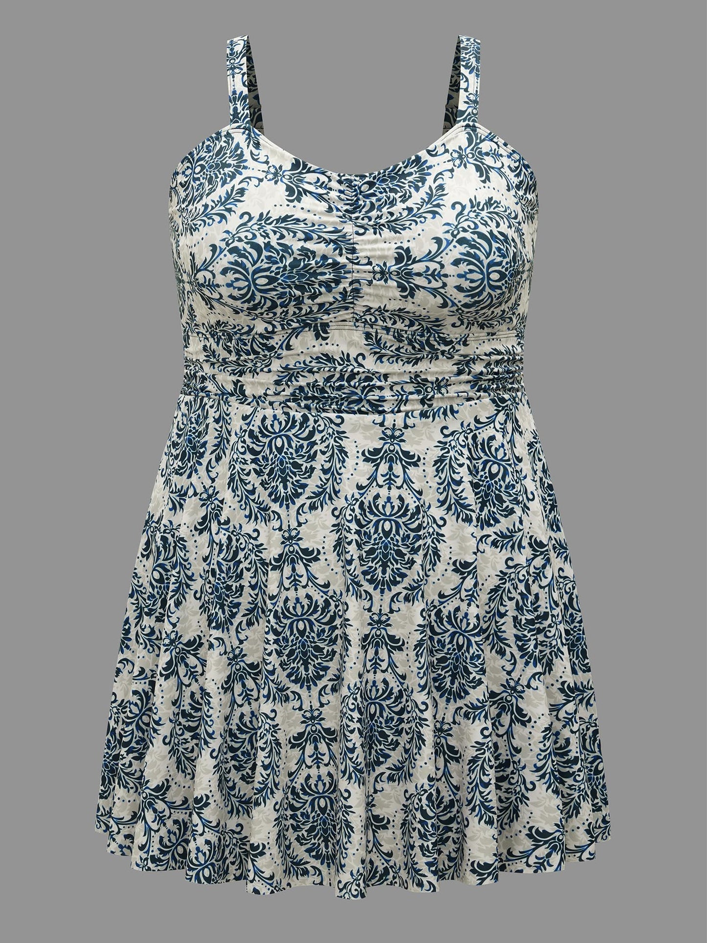 Boho Print Heart Neckline Gathered Swim Dress