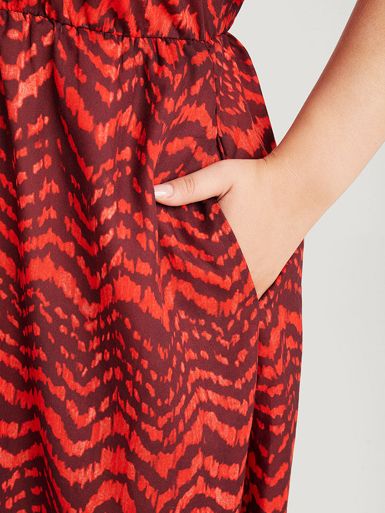 Water Ripple Pocket Ruffle Sleeve Lace Dress
