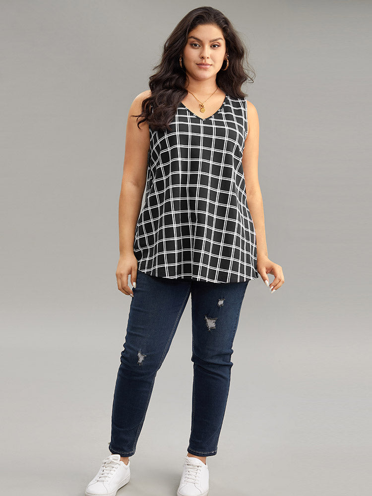 Gingham Print V Neck Tank Top