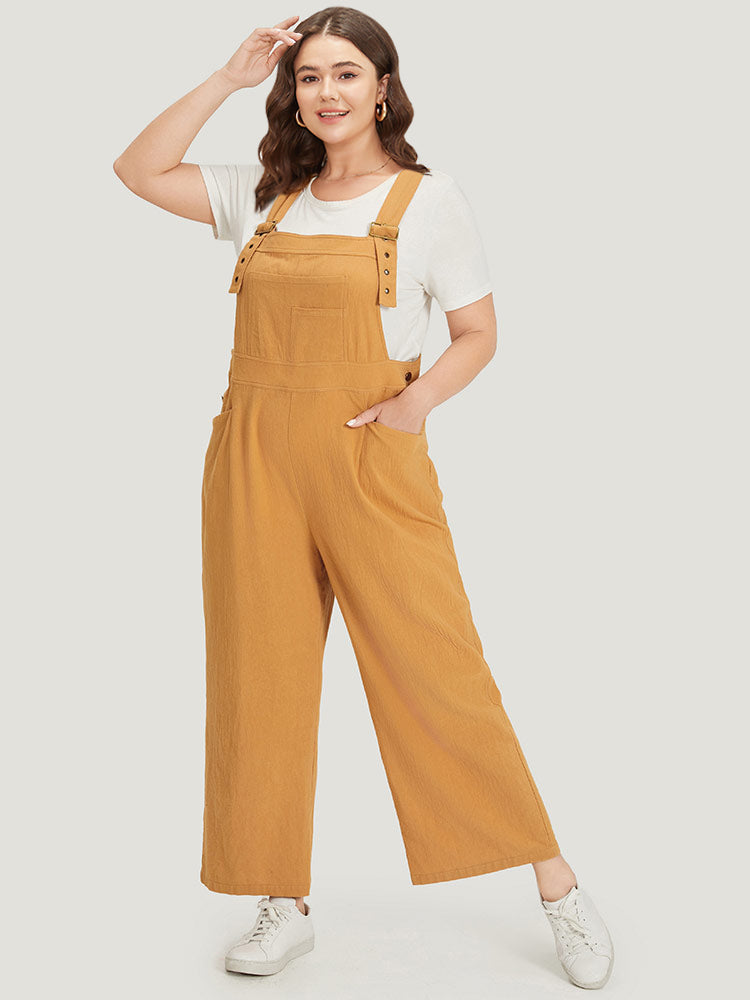 Solid Patched Pocket Overall Cami Jumpsuit