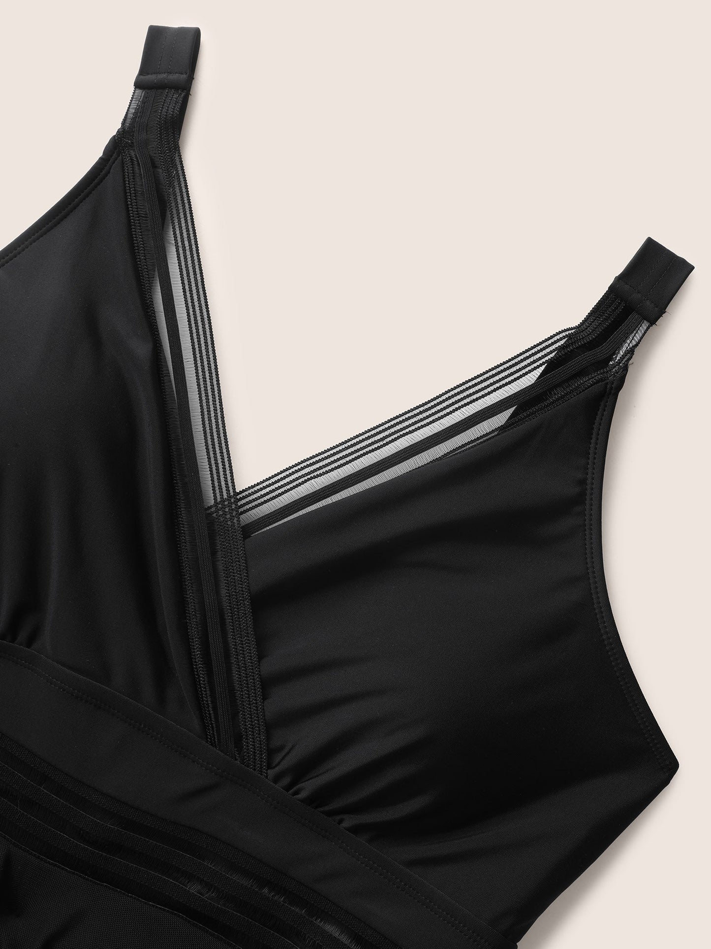 Overlap Collar See Through Patchwork Swim Dress
