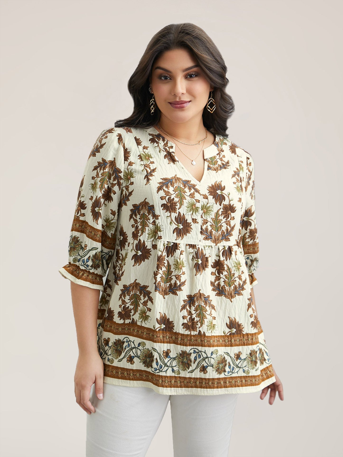 Floral Print Notched Collar Shirt