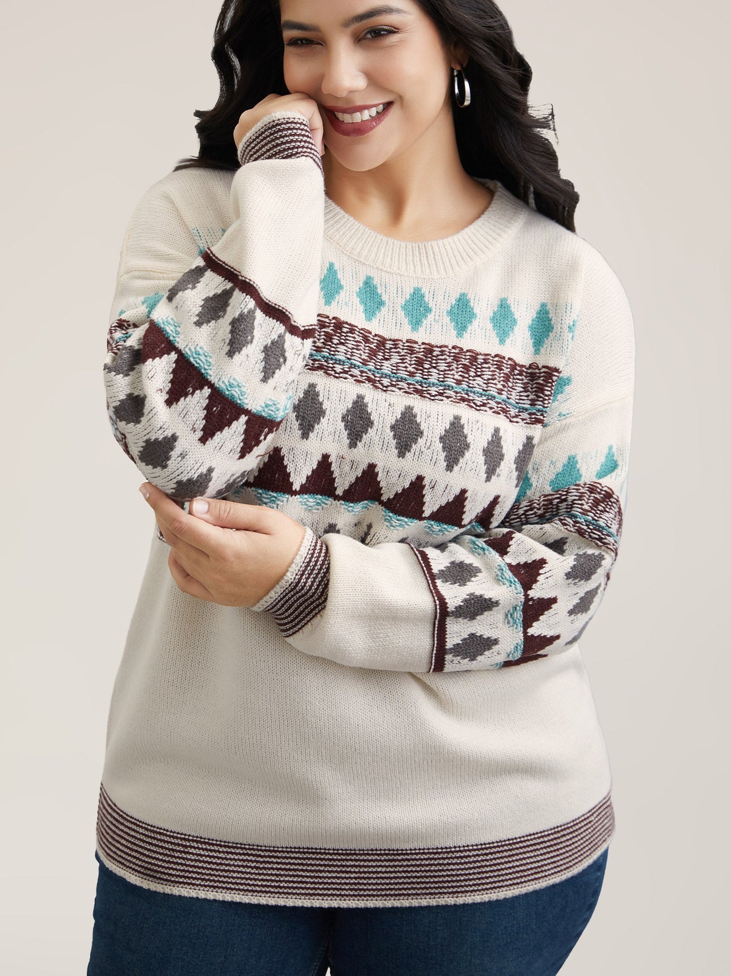 Color-Collision Textured Knit Pullover