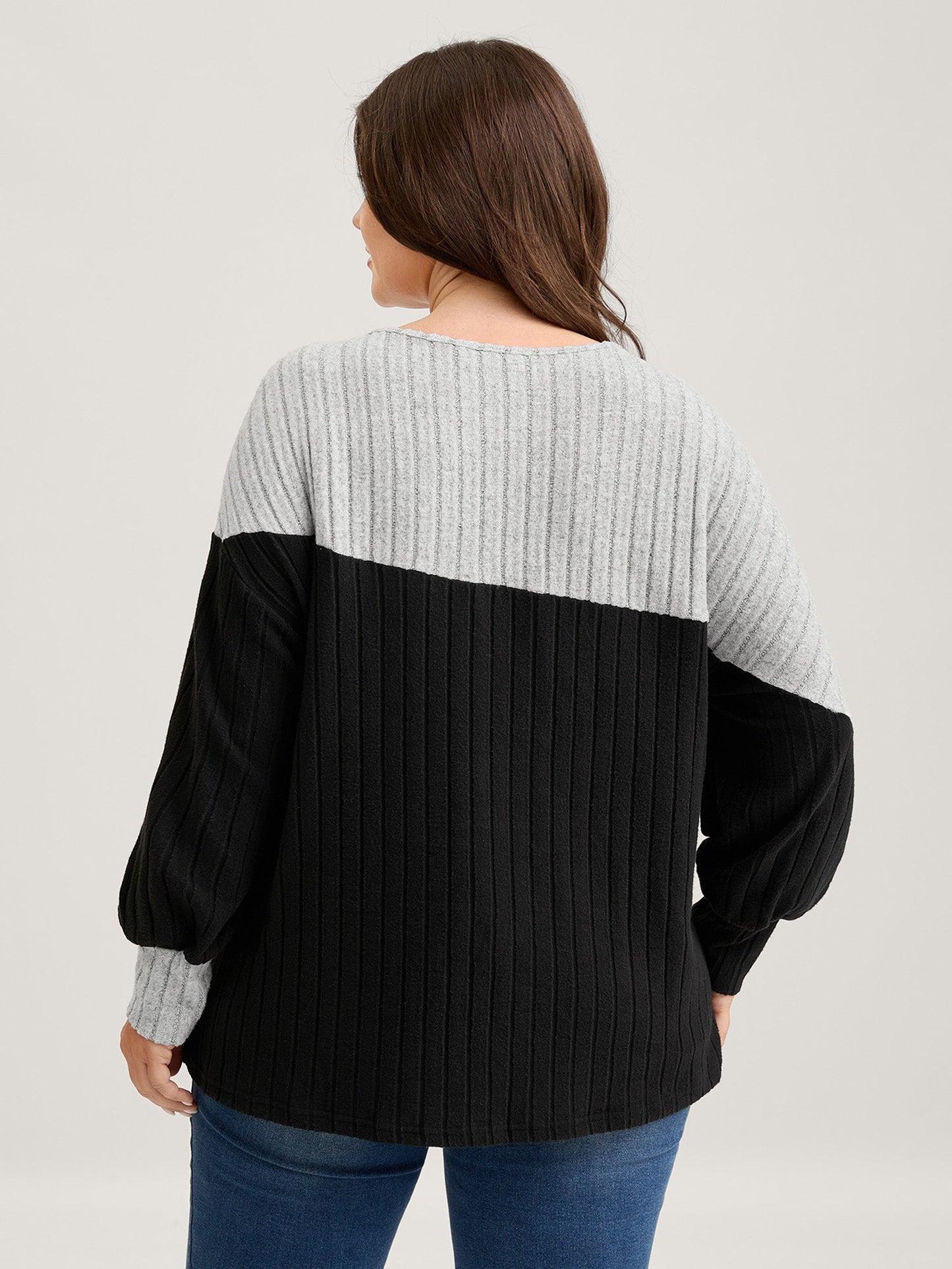 Color Contrast Ribbed Sweatshirt