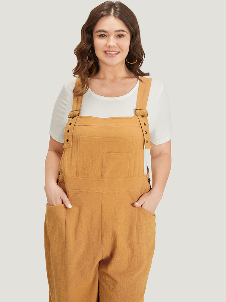Solid Patched Pocket Overall Cami Jumpsuit