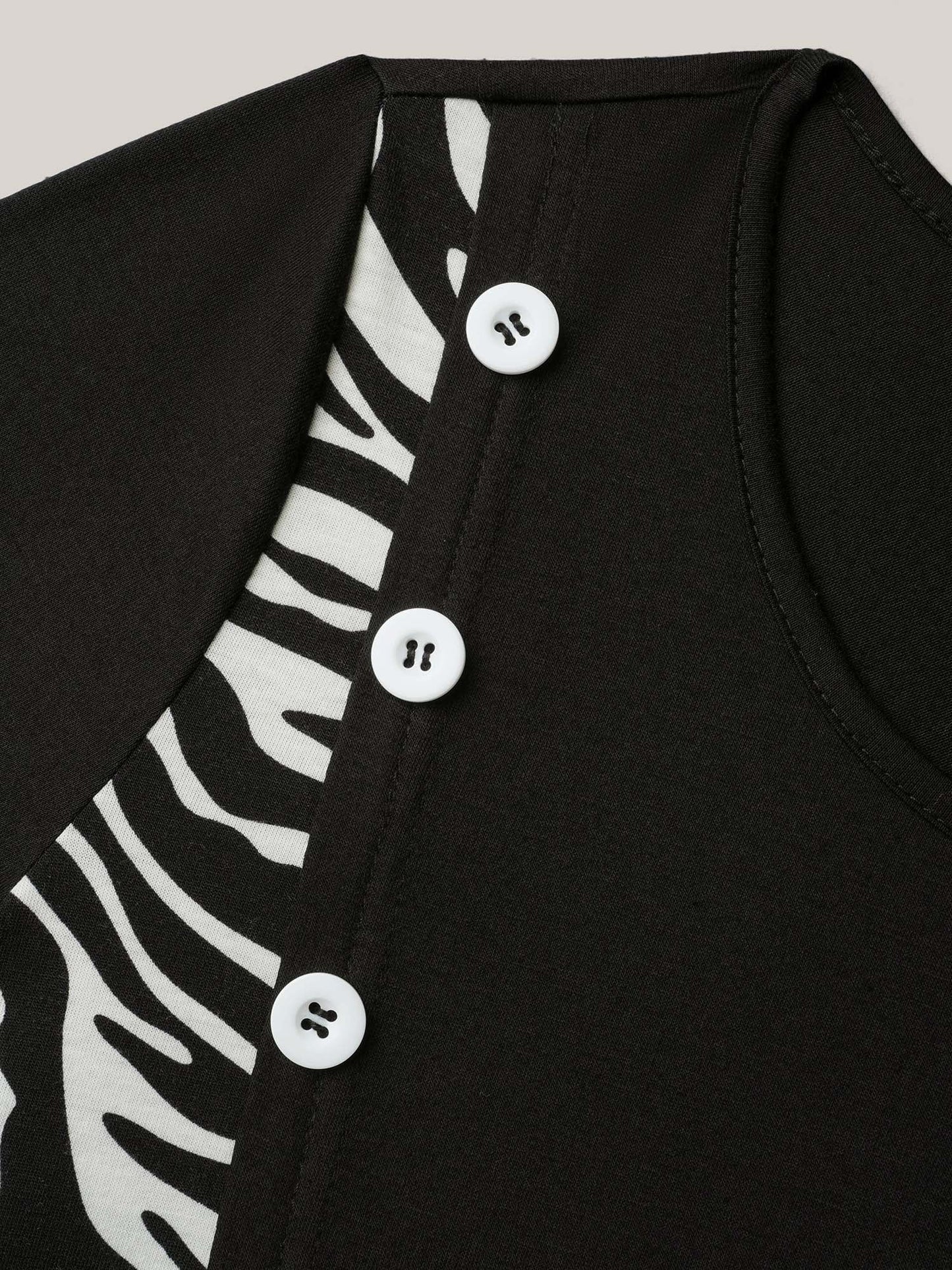 Zebra Print Panel Round Neck T-Shirt