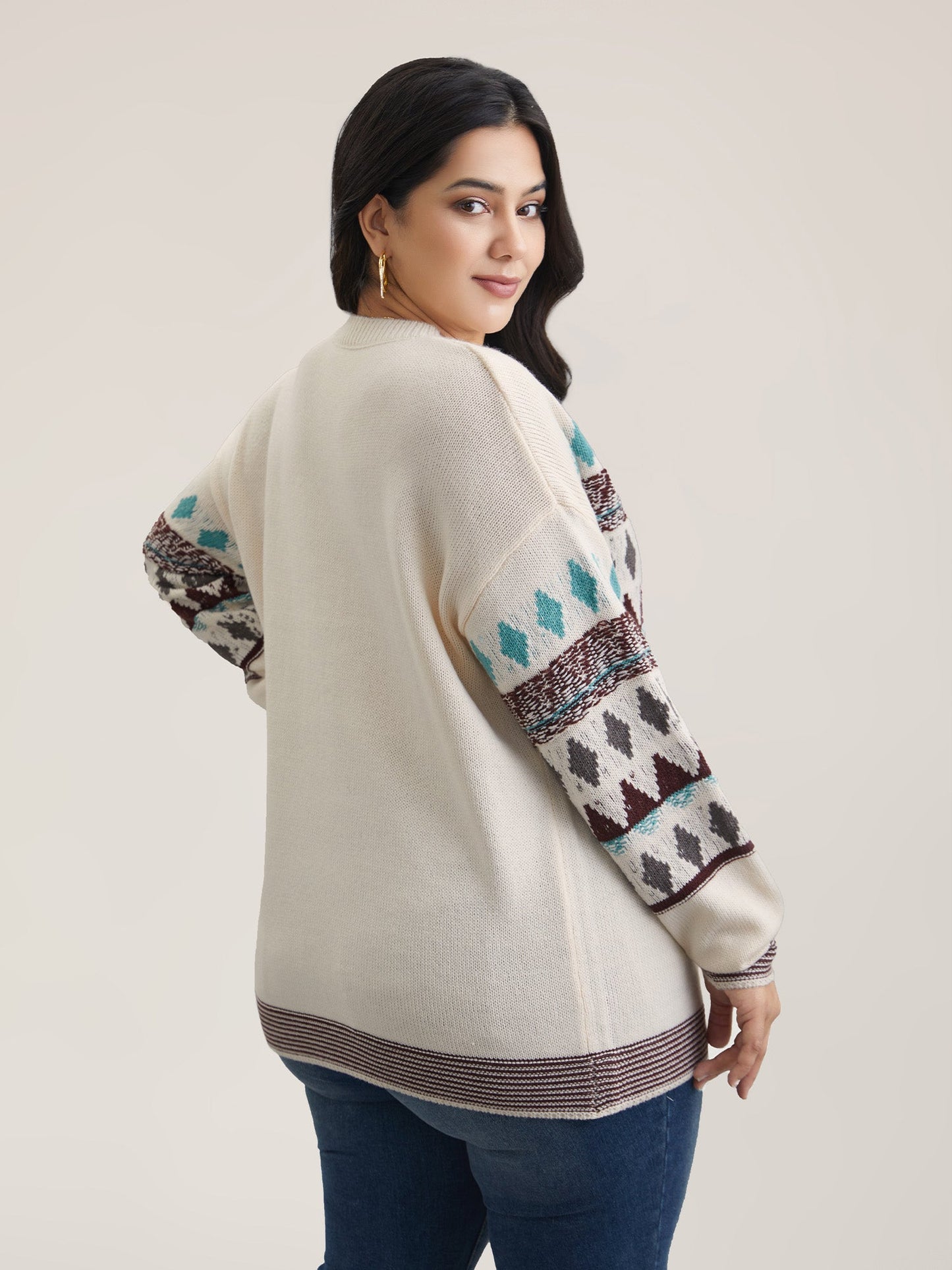 Color-Collision Textured Knit Pullover