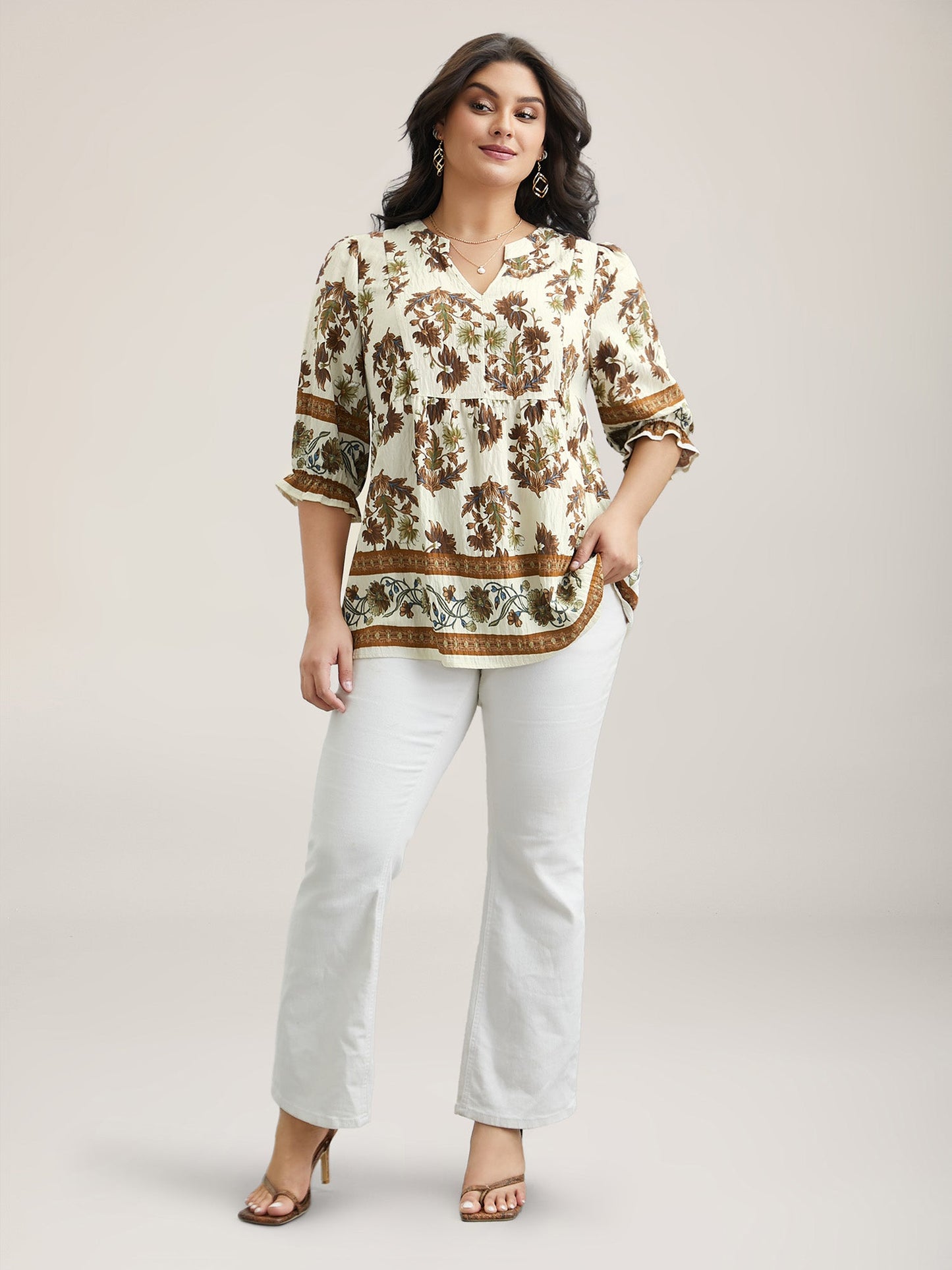 Floral Print Notched Collar Shirt
