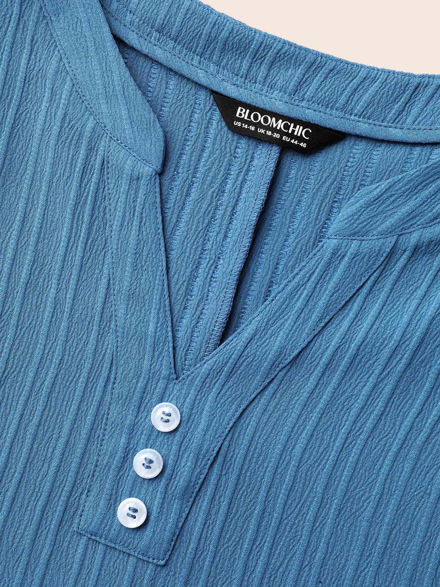 Notched Collar Textured Button Blouse