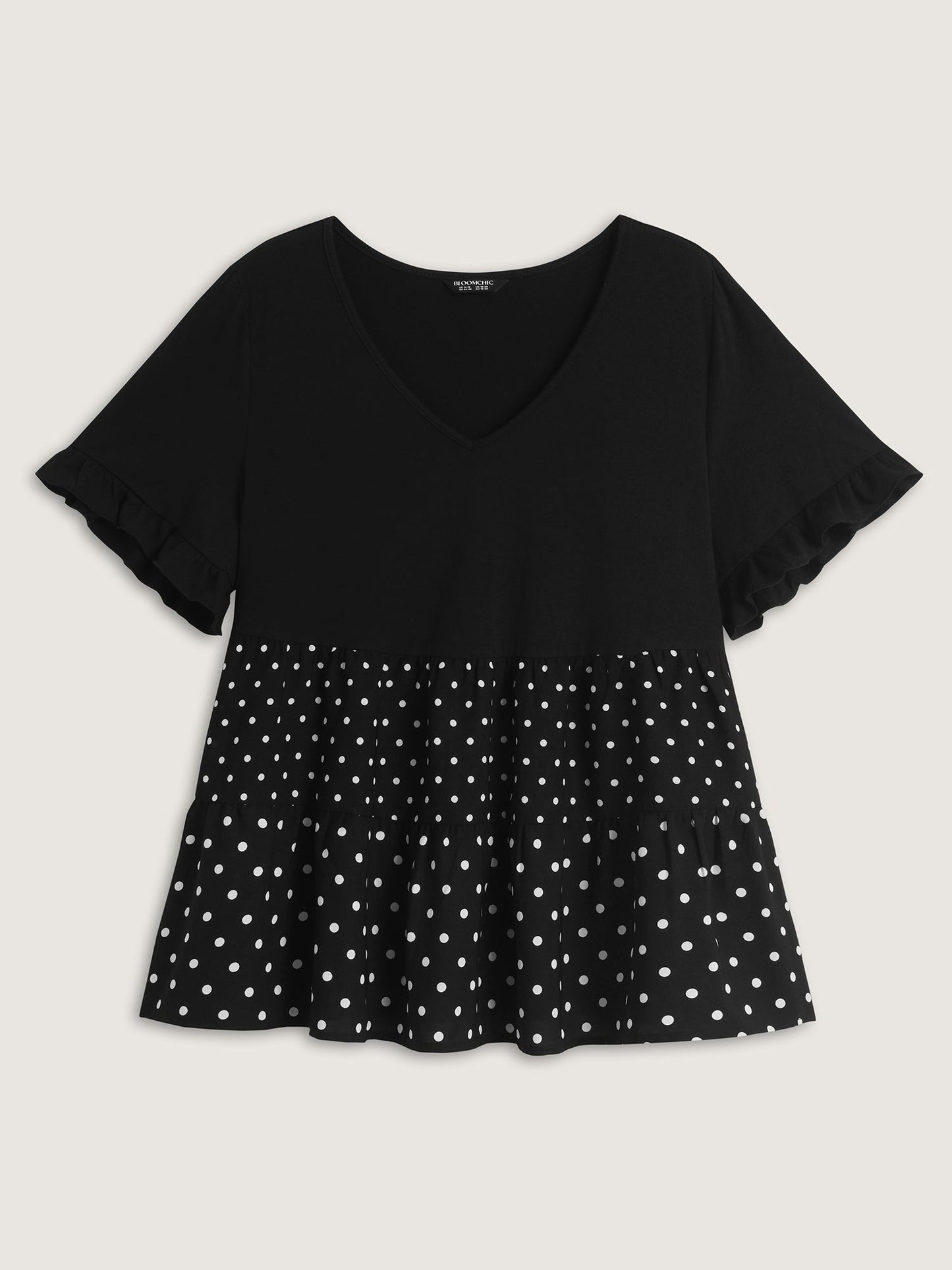 Stretchy Polka Dots Contrast Knit Top