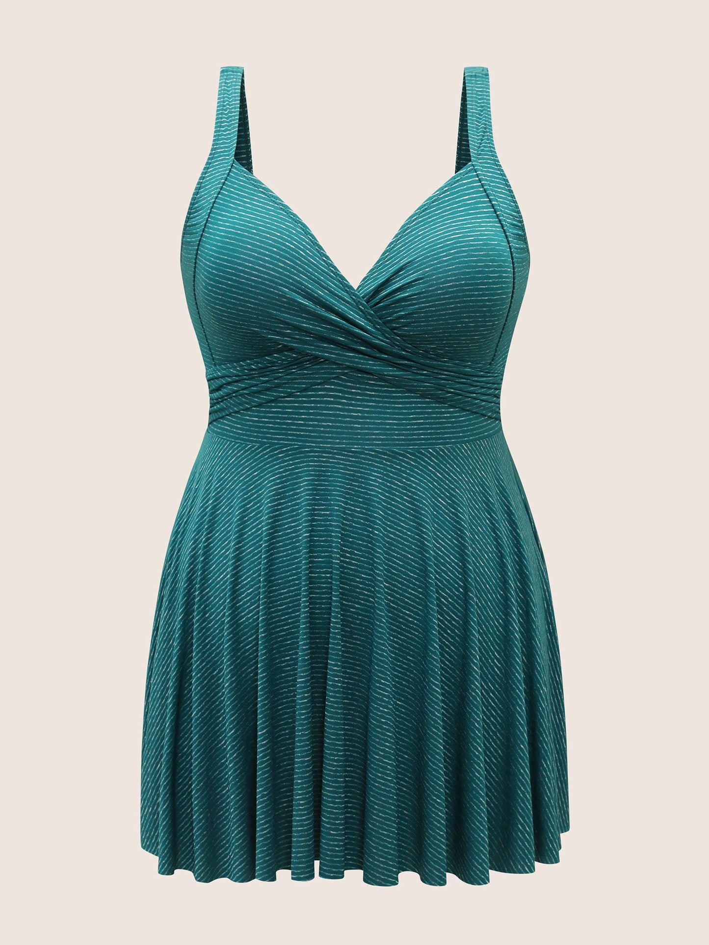 Striped Twist Front Adjustable Straps Swim Dress