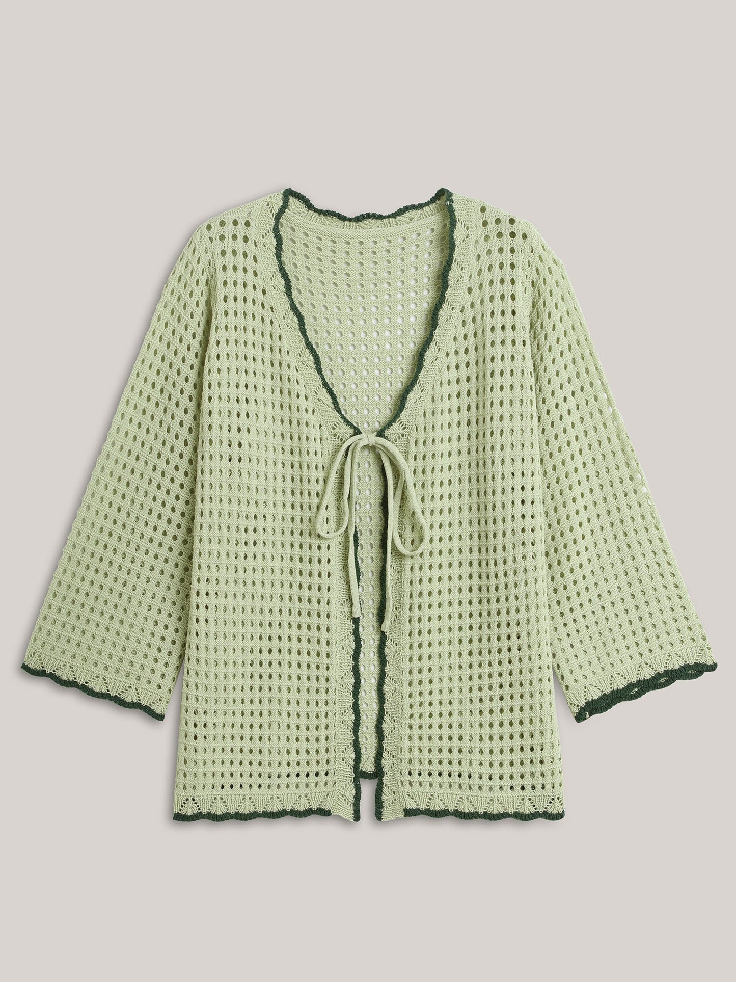 Contrast Hem Front Mid Tie Knit Cardigan
