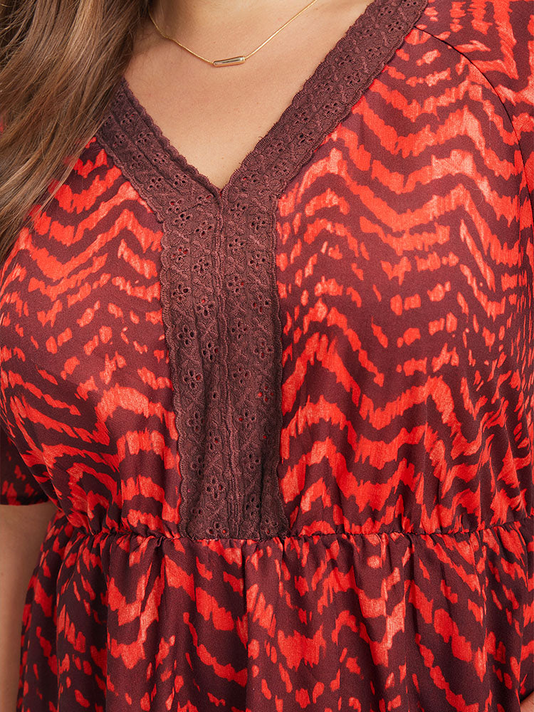 Water Ripple Pocket Ruffle Sleeve Lace Dress