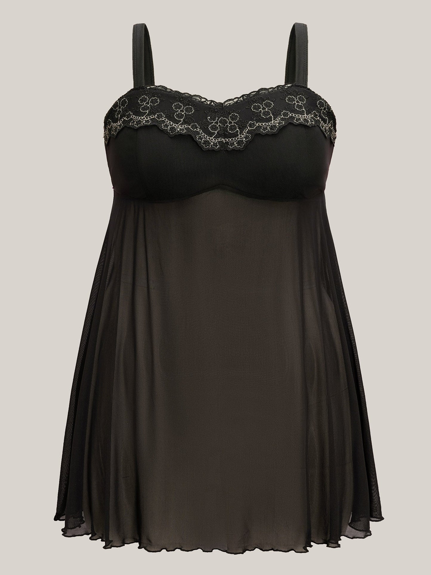 Lace Trim Stitch Sheer Mesh Sleep Dress